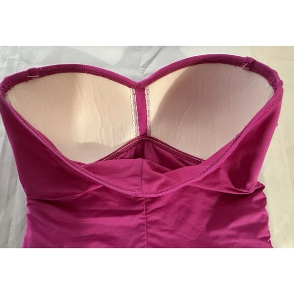 2 Bamboo Swimsuit 1PC Pink Ruched Bandeau Halter Strap Padded Bra Size 10 NWT - Picture 3 of 11